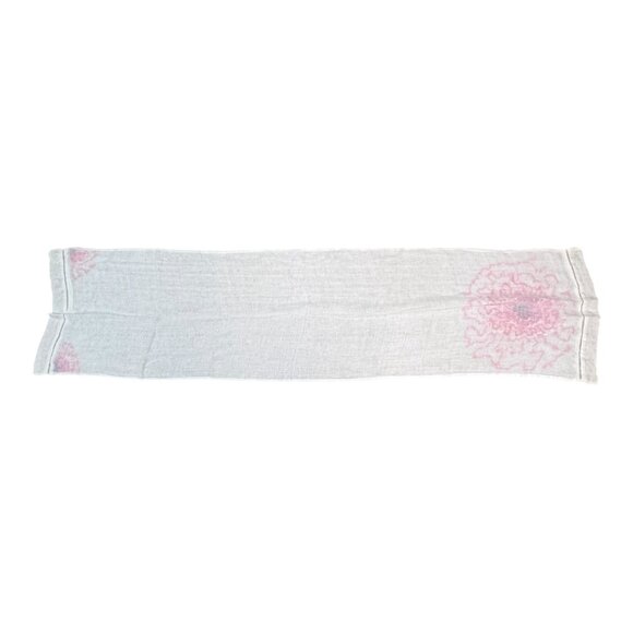 White & Pink Floral Embroidered Scarf Sheer Table Runner Dresser Boho Y2K Chic - Picture 7 of 7